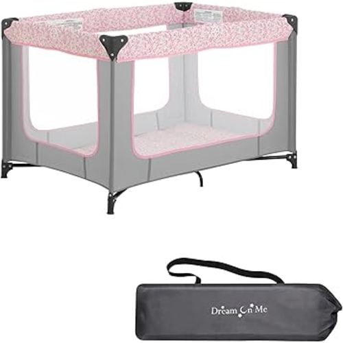 Dream On Me Zodiak Portable Playard in Grey and Pink, Lightweight, Packable and Easy Setup Baby Playard, Breathable Mesh Sides and Soft Fabric - Comes with a Removable Padded Mat