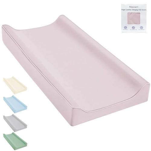 Vegan Leather Changing Pad Cover - 31"X 16" - Waterproof Wipeable, Extra Thick & Portable & Non-Slip Diaper Mat - Fits Standard Changing Tables for Baby Boy Girl (Pink)