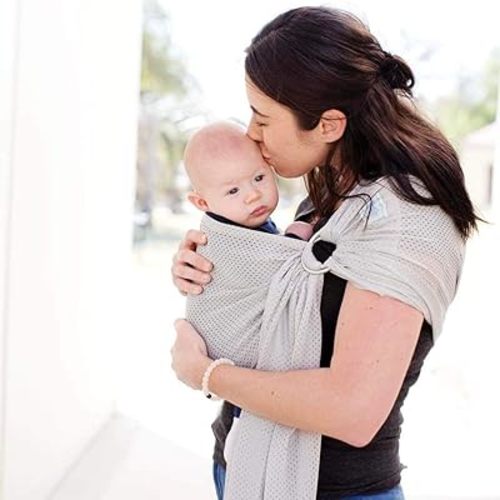 Versatile Water & Warm Weather Ring Sling Baby Carrier | Made in USA with Safety Tested Fabric & Aluminum Rings | Lightweight, Quick Dry & Breathable (Silver Wave, One Size)