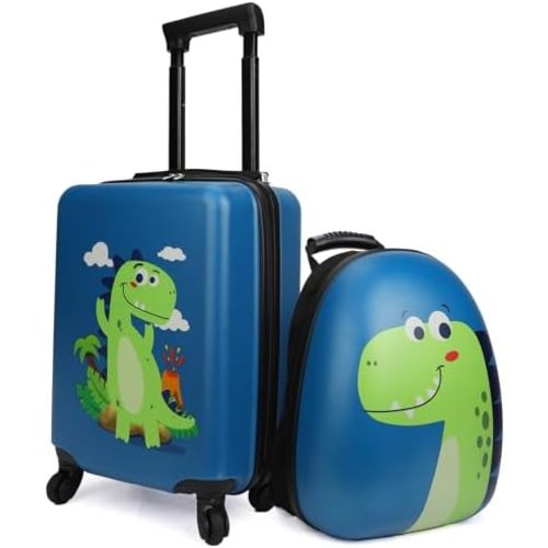 emissary Dinosaur Kids Suitcase for Boys, 18" Hardside Dinosaur Toddler Suitcase Set with Spinner Wheels and Backpack, Kids Carry on Luggage Set Rolling Travel Kid's Luggage Gifts Airline Approved