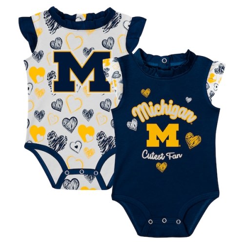 Michigan Wolverines Girls Newborn Happy Hearts 2-Pack Bodysuit Set - Navy
