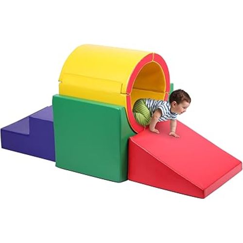 Tunnel/Ramps Foam Climber, Climb & Crawl Foam Activity Play Set for Toddlers and Kids, Safe Indoor Crawling Gym Equipment for,Infant,Baby Waterproof Easy to Clean