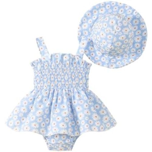 Toddler Baby Girl Summer Clothes Halter Floral Romper Dress Backless Outfits with Hat