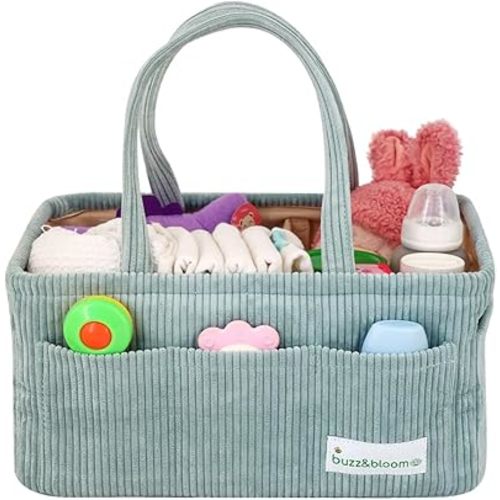 Buzz&Bloom Baby Diaper Caddy Organizer, Stylish Storage Basket for Newborn Essentials and Diaper Station, Gift for Baby Shower and Registry Must-Have (Sage)