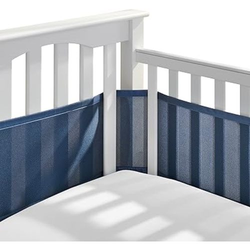 BreathableBaby Breathable Mesh Liner for Full-Size Cribs, Classic 3mm Mesh, Navy (Size 4FS Covers 3 or 4 Sides)