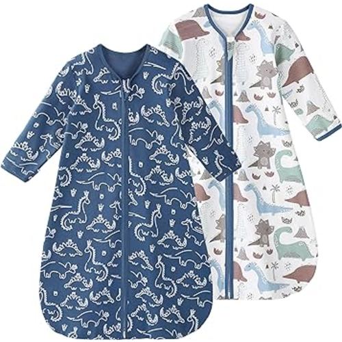 Yoofoss Baby Sleep Sack 6-12 Months Long Sleeve Wearable Blanket Baby 100% Organic Cotton 2-Way Zipper 0.5 Tog Infants Sleeping Sack, Lightweight(Medium)