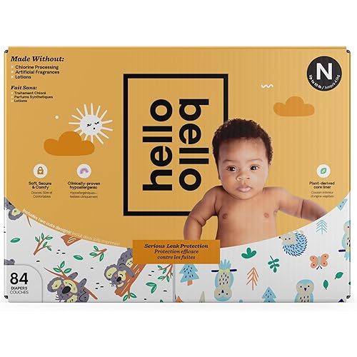 Hello Bello Diapers, Size Newborn (NB - Up to 10 lbs) - 84 Count of Premium Disposable Baby Diapers in Woodland Animals & Koala Kids Designs - Hypoallergenic with Soft, Cloth-Like Feel