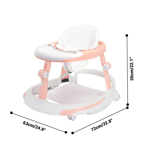Foldable Baby Walker with O-shaped legs & multi-function Rollover prevention, 6-18 Months, Adjustable Height, Music Toy