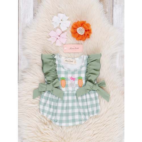 Marie Nicole- Green Gingham Carrot Patch Ruffle Bubble