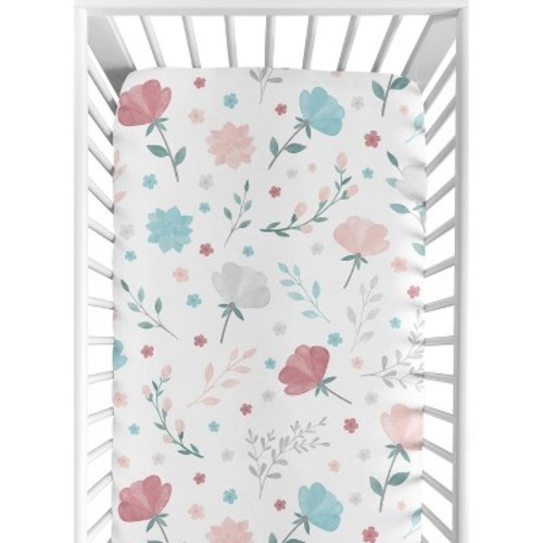 Sweet Jojo Designs Girl Baby Fitted Crib Sheet Pop Floral Pink and Blue