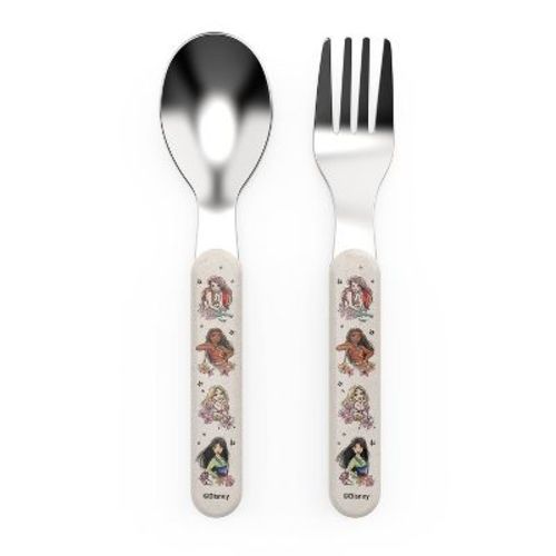 Zak Designs Disney Princess 2pc Bamboo And Plastic Kids Fork And Spoon Flatware Set: Toddler Silverware, Multicolor