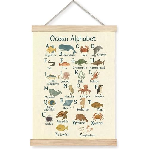 FOPENEM Ocean Alphabet Wall Art for Kids – A to Z Sea Animals Educational Poster – Nautical Nursery Classroom Décor, 12x16 Inch