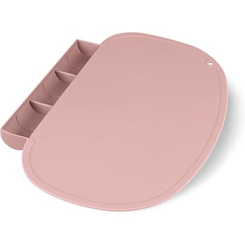 Silicone Placemat for Baby, Silicone Tablemats with Food Catching Pocket, Non-Slip Silicone Placemat for Restaurants Home Travel (Blush)