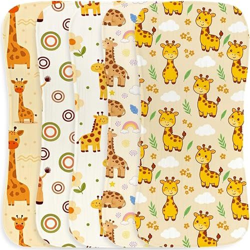 5Pcs Giraffe Baby Burp Cloths Cotton Burp Rags for Girls Boys, Giraffe Baby Shower Newborn Gift, Soft and Absorbent Baby Burping Cloths for Newborns 9.8X19.6inches