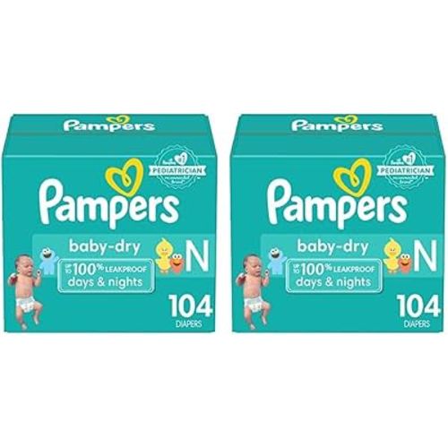 Pampers Baby Dry Diapers Size 0/Newborn 104 Count (Pack of 2)