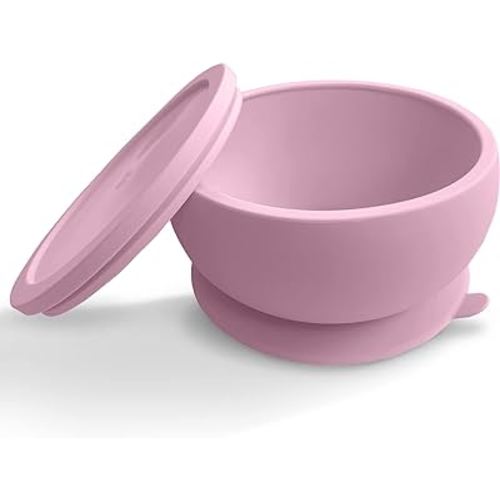 Octopod Silicone Baby Suction Bowl With Lid - Toddler & Baby Bowls, Baby Food Containers, Spill Proof Bowls For Toddlers, Suction Baby Bowls With Lids, Food Grade Silicone Baby Bowl (Lavender Pink)