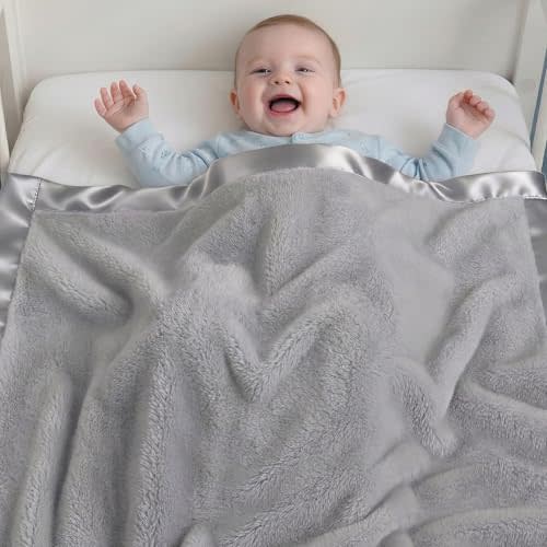 Pro Goleem Fleece Baby Blanket with 2 Inch Satin Trim Soft Plush Blanket for Boys and Girls for Babies Grey，30''x40''