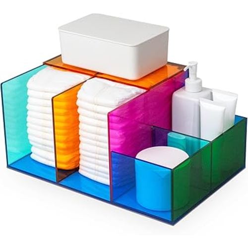 Modern Colorblock Acrylic Diaper Caddy, Gift for Mom, Multipurpose Portable Baby Diaper Caddy Organizer for Wipe Dispenser, Wipe Warmer & Baby Diapering Essentials, Baby Storage Organizer