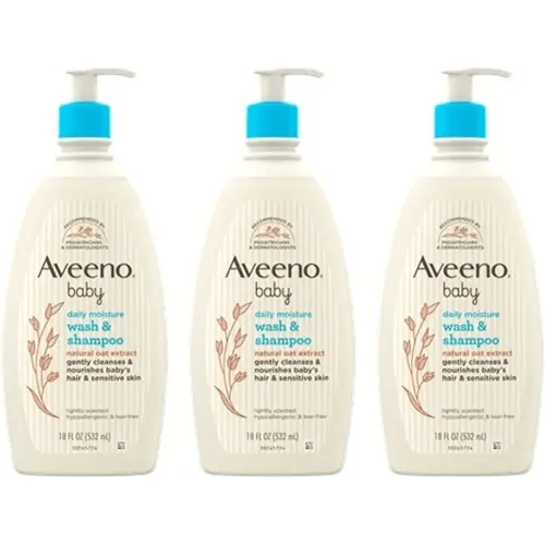 Aveeno Baby Gentle Bath Wash & Shampoo, Hypoallergenic, Tear-Free, 18 Fl Oz (Pack of 3)
