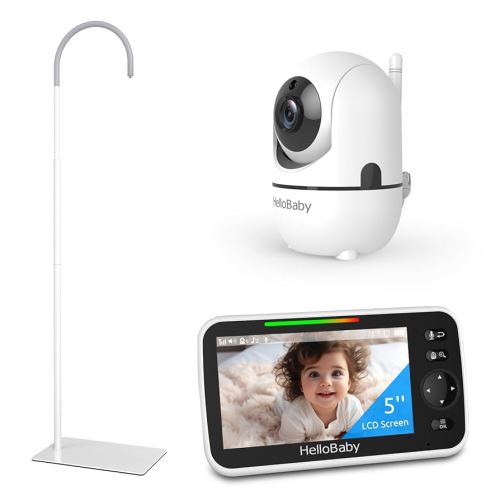 HelloBaby Baby Monitor with Floor Stand, 5'' Screen and 30-Hour Battery, No WiFi Baby Monitor with Camera and Audio, Flexible Hello Baby Stand, All in One Ideal for New Parents
