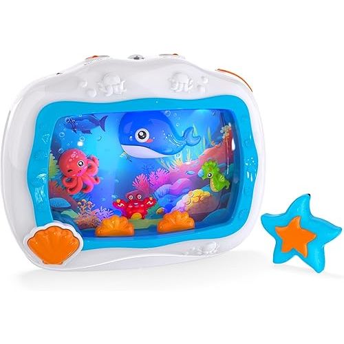Baby Aquarium Toy, Sleep Soother Musical Crib Toy, Sea Animal Sensory Dream Soother for Newborns 0-6 Months, Sound Machine with Light & Soothing Sound for Infant Crib Hanging & Car Seats Travel (Blue)