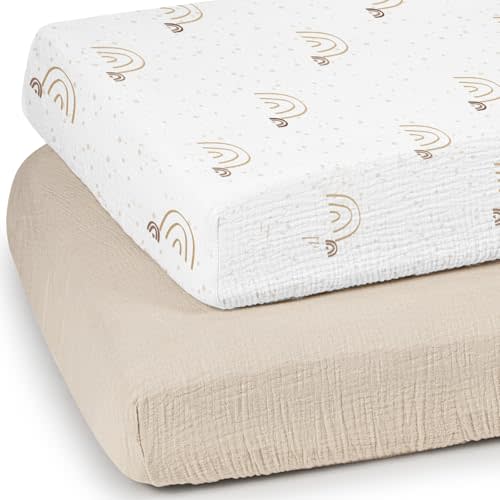 lulumoon Baby Muslin Crib Sheets - Toddler Cotton Fitted Crib Sheets Neutral for Boys and Girls 2Pack