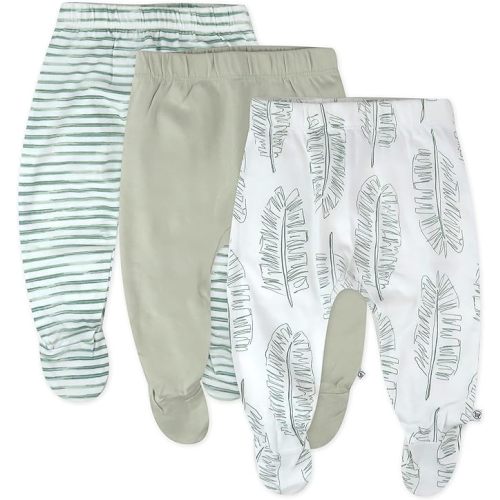 HonestBaby 3-Pack Footed Pants Roomy Fit Pull on Bottoms 100% Organic Cotton for Infant Baby Boys, Girls, Unisex - Newborn - Jumbo Leaf Sage