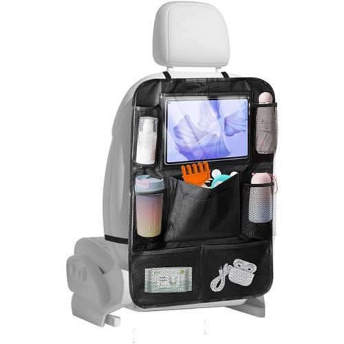 Car Backseat Organizer, Oxford Cloth Kick Mats Back Seat Protector with 9 Pockets & Clear Tablet Holder, Universal Waterproof Car Road Trip Essentials Storage Accessory (1PC)