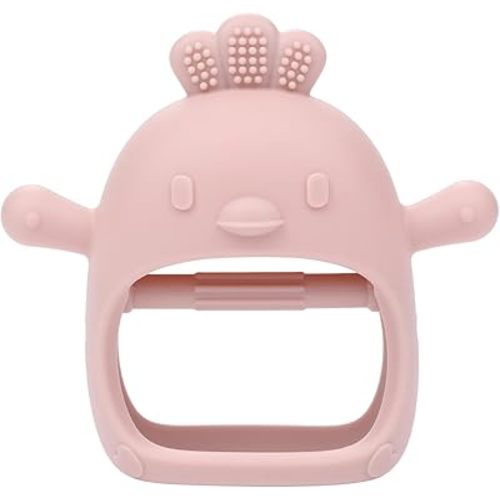 AIXMEET Baby Teething Toys, Soft Silicone Baby Teether Toys for 0-6 Months, Anti-Drop Hand Wrist Wearable Teether, Chew Toys for Sucking Needs, Baby Mitten Teether for Soothing Sore Gum,Pink
