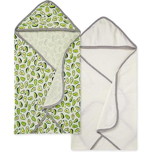 Burts Bees Baby Infant Hooded Towels Avo-Crazy Organic Cotton, Unisex Bath Essentials and Newborn Necessities, Soft Nursery Towel with Hood Set, 2-Pack Size 29 x 29 Inch