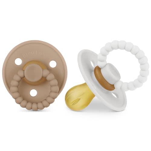 Luladream Pacifier - Natural Rubber Nipple - Soft Teething Handle - for Infants Baby's and Toddlers, 0-18 Months (Camel + Cream)