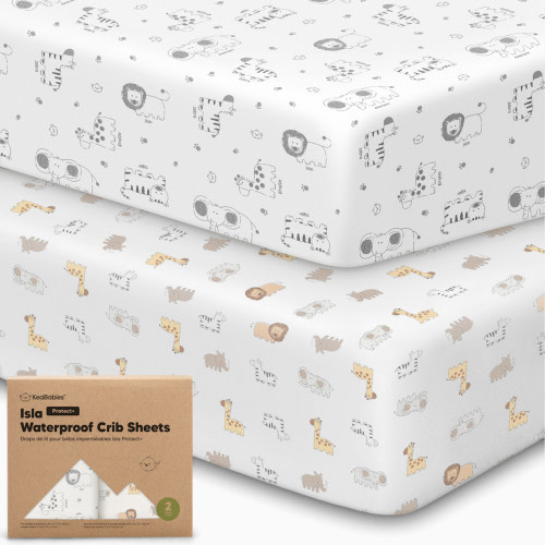 KeaBabies 2-Pack Isla (Protect+) Waterproof Crib Sheets - Kea Safari