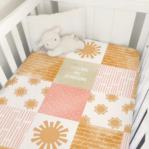 Colorful Boho Sun Baby Crib Sheet 52''x28'' Cute Sunshine Stripes Stretchy Fitted Mattress Sheets for Boy Girl Letters Quote Nursery Toddler Bed Sheets for Standard and Toddler Mattress