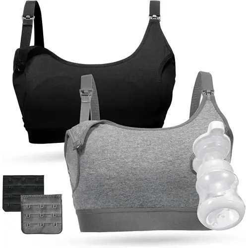 Momcozy Pumping Bra, Pumping Bra Hands Free 2 Pack Comfortable All Day Wear Pumping and Nursing Bra in One Holding Breast Pump for Spectra, Lansinoh, Medela