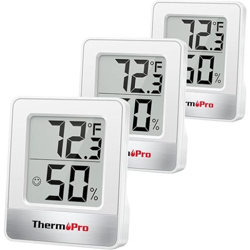 ThermoPro TP49 3 Pieces Digital Hygrometer Indoor Thermometer Humidity Meter Mini Hygrometer with Temperature and Humidity Monitor Outdoor and Room Thermometer