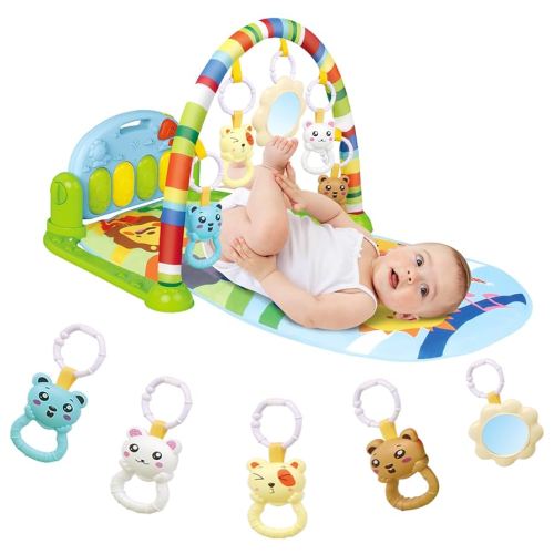 Lexixi ibao Baby Play Gym Mat Tummy Time,Kick Piano for Infant Baby Activity Mat with 5 Infant Sensory Baby Toys, Music and Lights Boy & Girl Gifts for Newborn Baby 0 to 3 6 9 12 Months (Green)