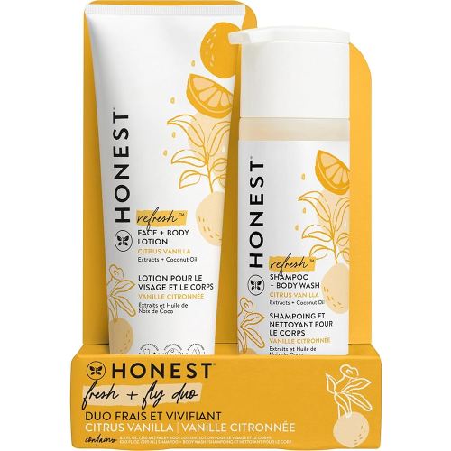The Honest Company 2-in-1 Cleansing Shampoo and Body Wash Face Lotion Bundle, Gentle for Baby Naturally Derived Citrus Vanilla Refresh 18.5 fl oz