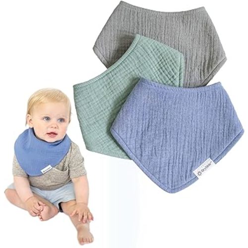 Waterproof Muslin Bandana Baby Bibs - 100% Organic Cotton Exterior - Ultra Absorbent 4 Layers for Drooling & Teething