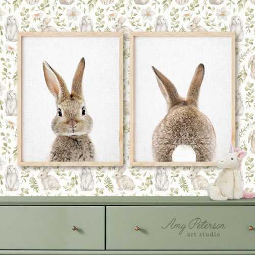 Set of 2 Prints, Bunny Front and Back, Woodland Decor, Baby Animal Art for Nursery, Unframed Animal Art Prints by Amy Peterson