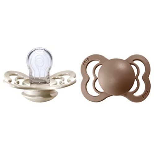 BIBS Pacifiers - Supreme Collection | BPA-Free Baby Pacifier | Made in Denmark | Set of 2 Vanilla/Dark Oak Color Premium Soothers | Size 0-6 Months