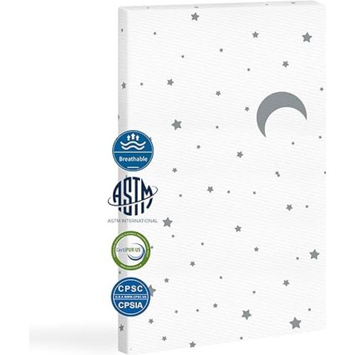 Pack and Play Mattress 38"x26" for Baby and Toddlers - Breathable Pack N Play mattresses with Comfort Memory Foam Removable Cute Star Cover Suitable for Travel