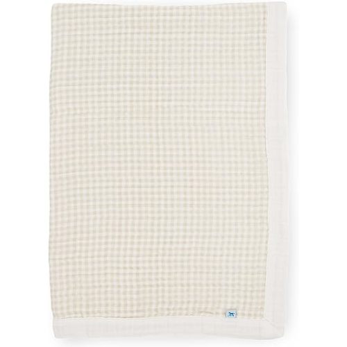 Little Unicorn Newborn Receiving Quilt | Ultra- Soft, Multi-Layered Muslin Fabric | Gift for Newborns & on-The-go (Tan Gingham)
