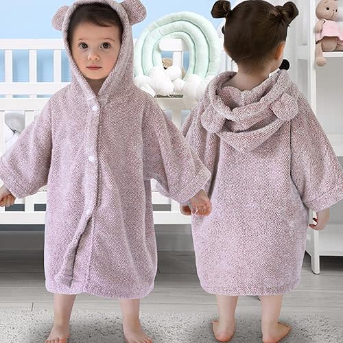 VOOVA & MOVAS Toddler Poncho Towel with Bear Ear,0-3Years | 100% Cotton, Ultra-Soft & Absorbent | Gentle for Sensitive Skin, Bath, Pool & Beach Hooded Robe | Newborn (Pink)