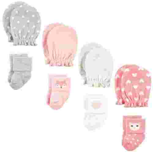 Hudson Baby Infant Girl Socks and Mittens Set, Woodland Girl, 0-6 Months