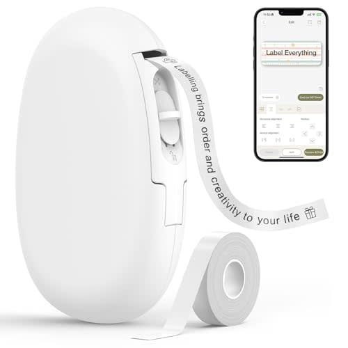 SUPVAN E10 Bluetooth Label Maker Machine with Tape, Continuous Waterproof Label, Versatile App with 35 Fonts and 1k+ Icons, Inkless Labeler for Home, Kitchen, School, Office Organization, White