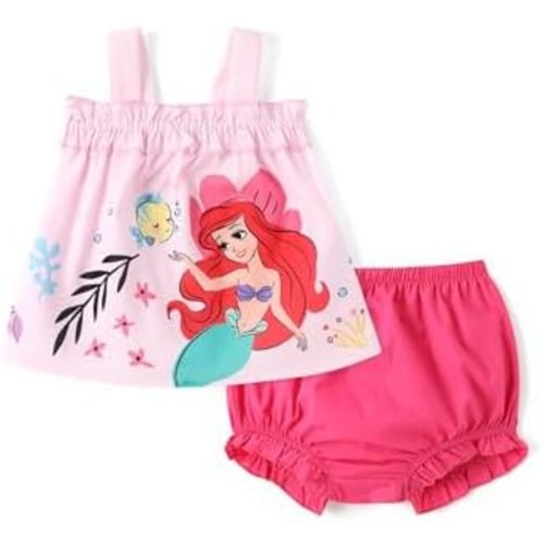 Disney Princess Baby Girl Clothes: Floral Sleeveless Ruffle Tunic Top & Bloomer Diaper Cover Set Newborn Summer Outfits