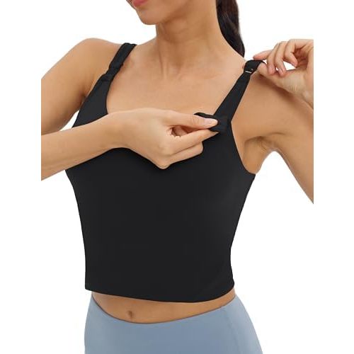Foucome Womens Nursing Bras for Breastfeeding Maternity Tank Tops Crop Top with Built in Bra Longline Workout Sports Bra