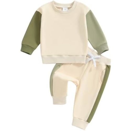 Toddler Baby Boy Clothes Color Block Fall Winter Outfit Long Sleeve Round Neck Sweatshirt and Pants Infant Set