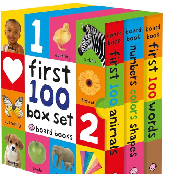 First 100 Board Book Box Set (3 books): First 100 Words, Numbers Colors Shapes, and First 100 Animals