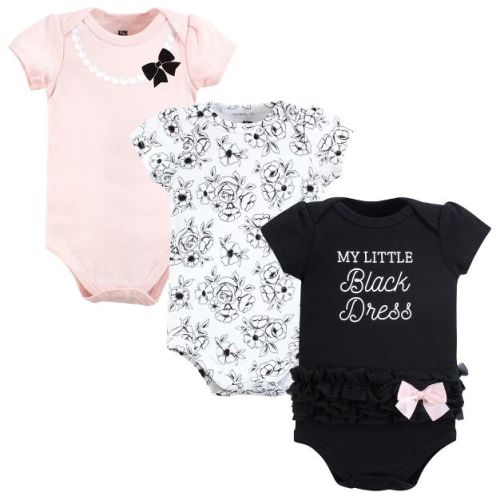 Hudson Baby Infant Girl Cotton Bodysuits, Toile Black Dress, 12-18 Months